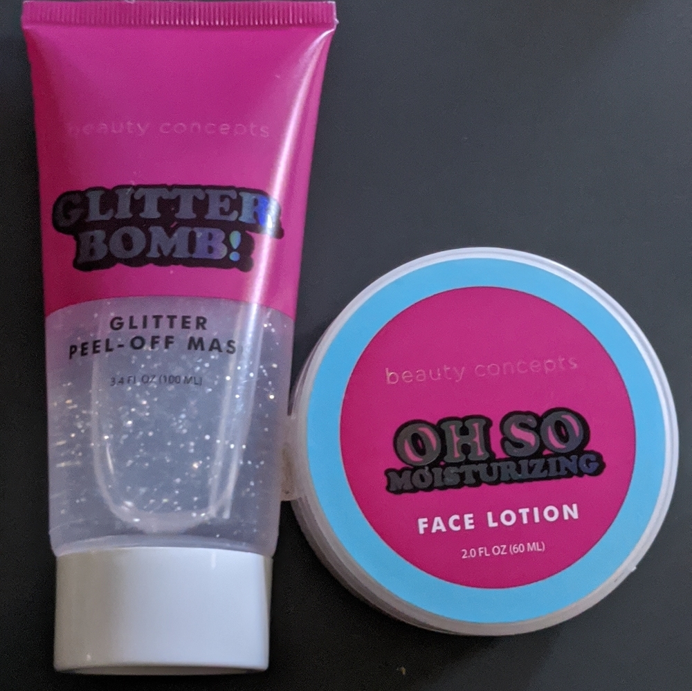 Beauty concepts glitter peel mask & face lotion